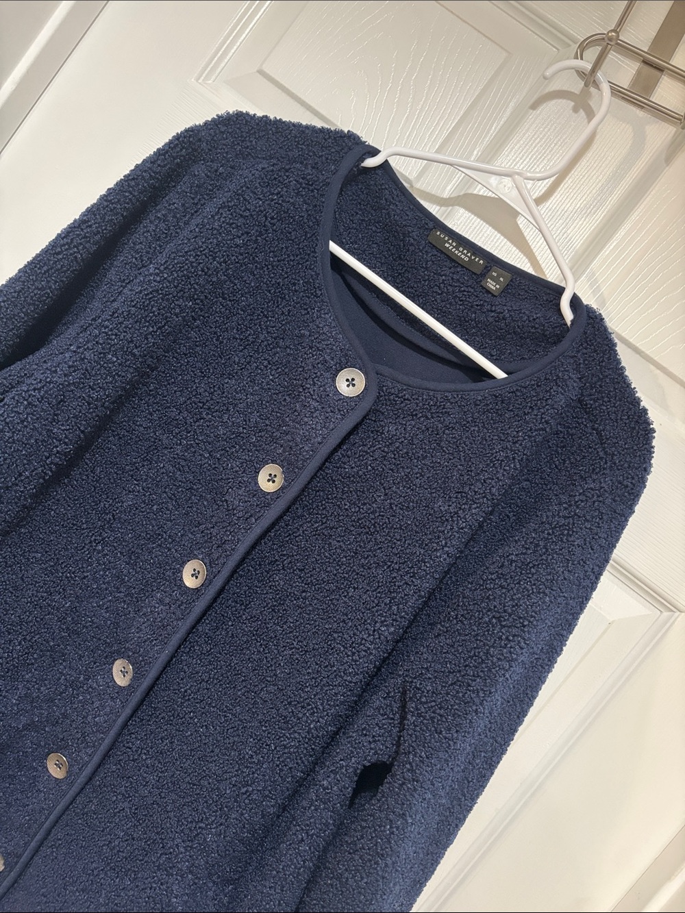 SUSAN GRAVER Navy Blue Teddy Button-Front Jacket